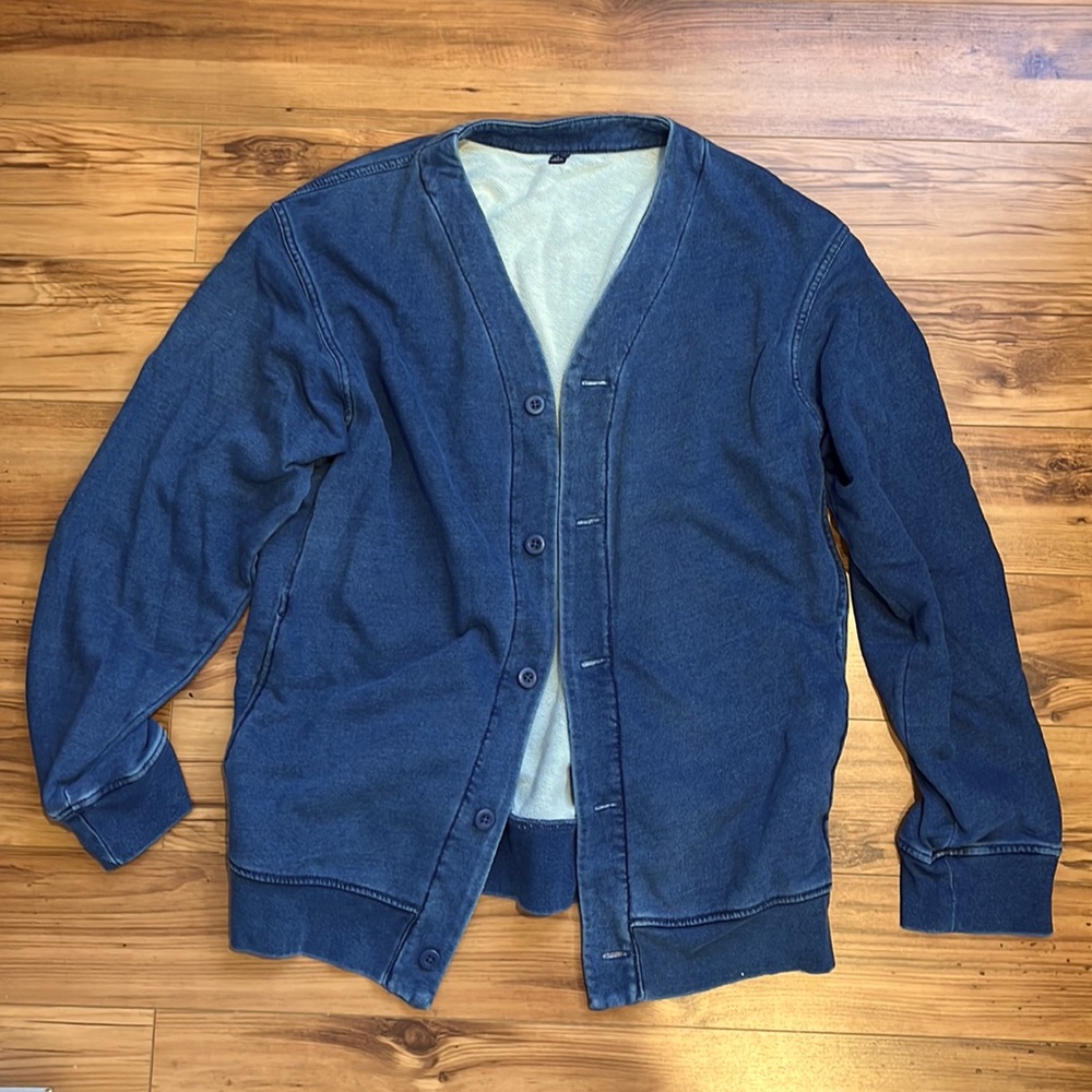 Uniqlo Men’s Indigo Dyed cardigan heavyweight cotton sweatshirt Large L